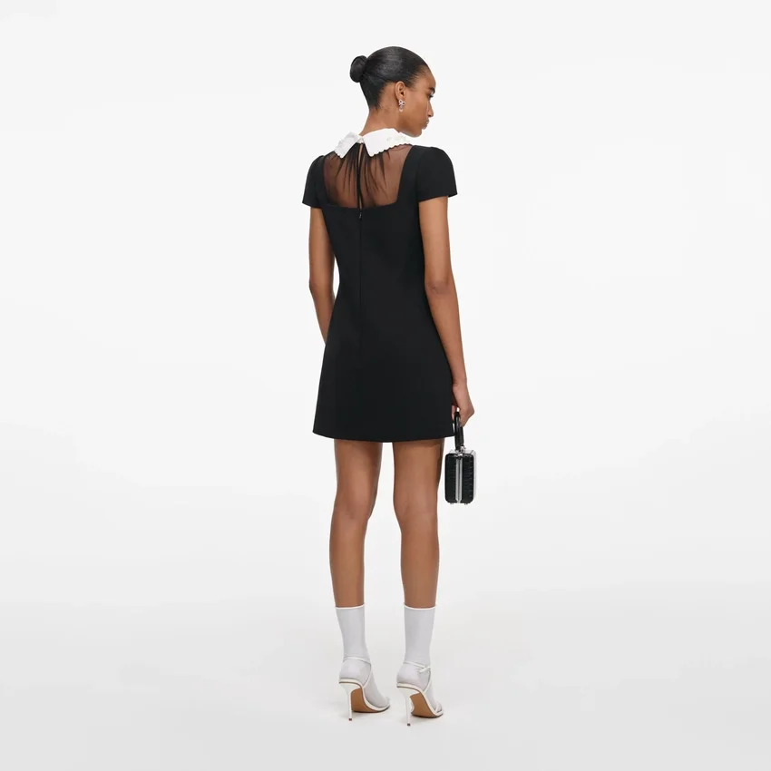 Black Crepe Bow Collar Mini Dress Black Crepe Bow Collar Mini Dress