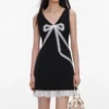 Black Crepe Bow Lace Mini Dress Black Crepe Bow Lace Mini Dress