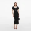 Black Crepe Contrast Frill Midi Dress Black Crepe Contrast Frill Midi Dress
