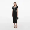 Black Crepe Contrast Frill Midi Dress Black Crepe Contrast Frill Midi Dress