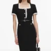 Black Crepe Contrast Frill Midi Dress Black Crepe Contrast Frill Midi Dress