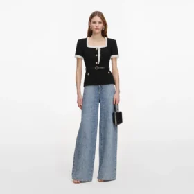 Black Crepe Contrast Frill Top