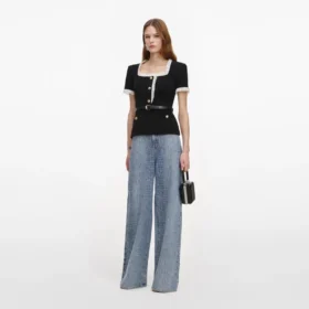 Black Crepe Contrast Frill Top