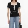 Black Crepe Contrast Frill Top Black Crepe Contrast Frill Top