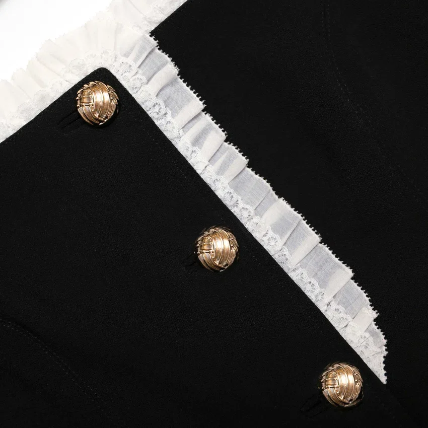 Black Crepe Contrast Frill Top Black Crepe Contrast Frill Top