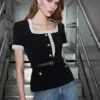 Black Crepe Contrast Frill Top Black Crepe Contrast Frill Top