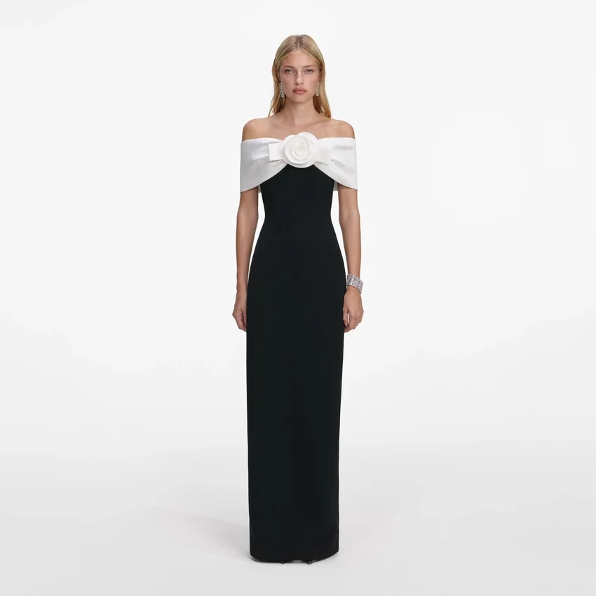 Black Crepe Flower Maxi Dress Black Crepe Flower Maxi Dress