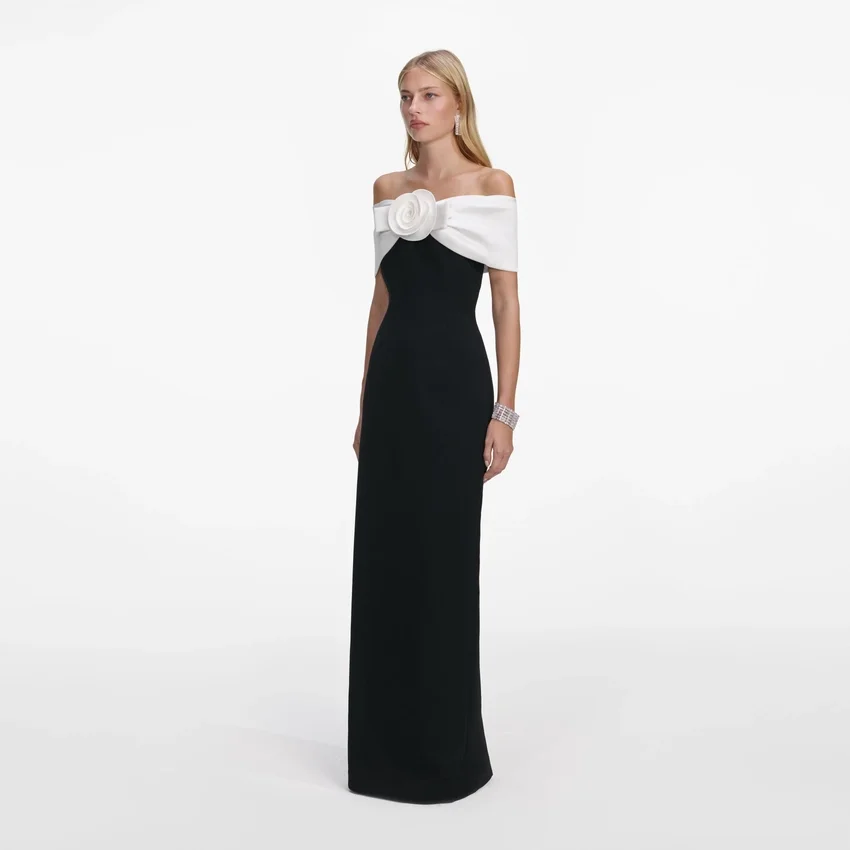 Black Crepe Flower Maxi Dress Black Crepe Flower Maxi Dress