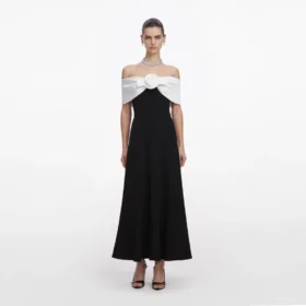 Black Crepe Flower Midi Dress