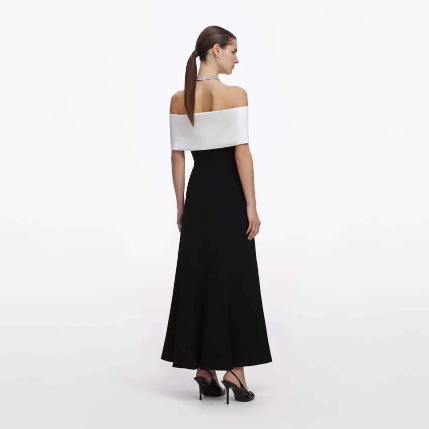 Black Crepe Flower Midi Dress Black Crepe Flower Midi Dress