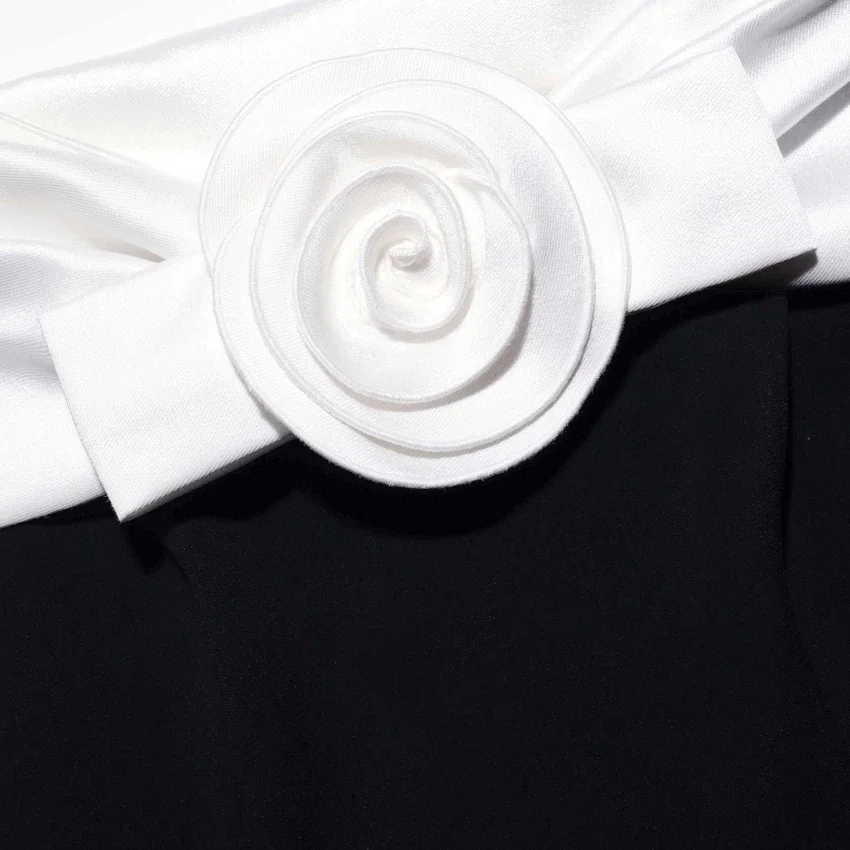 Black Crepe Flower Midi Dress Black Crepe Flower Midi Dress