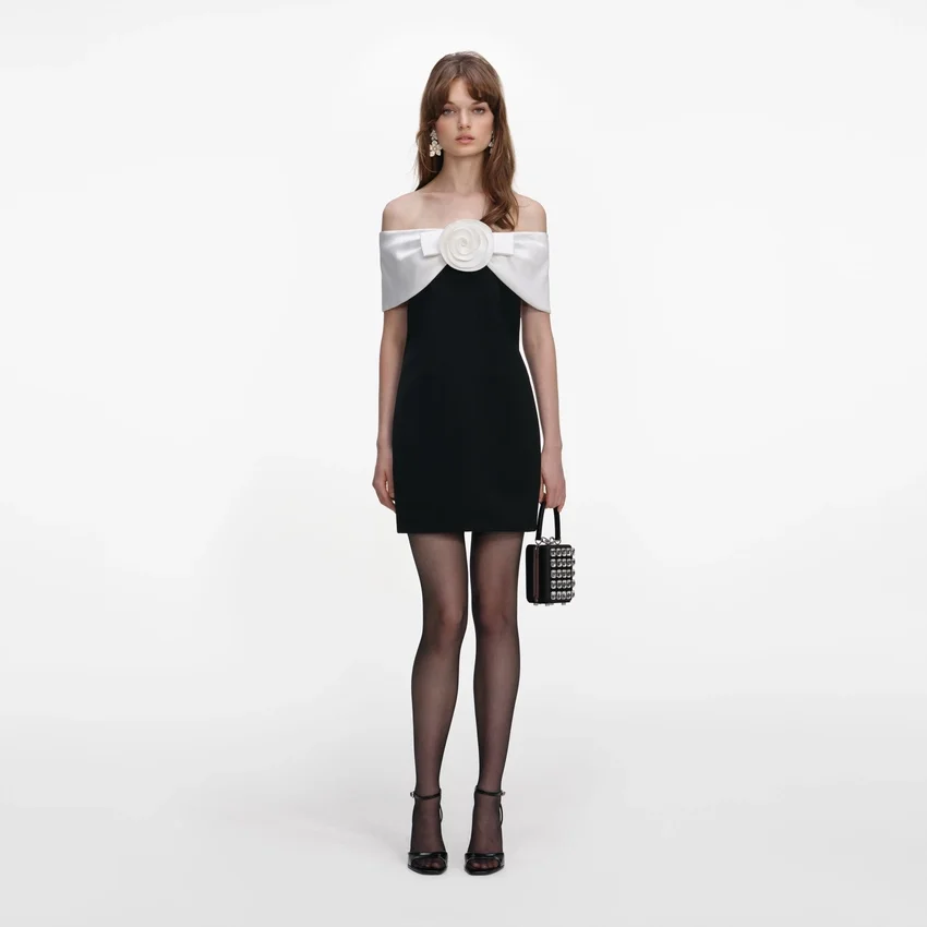 Black Crepe Flower Mini Dress Black Crepe Flower Mini Dress