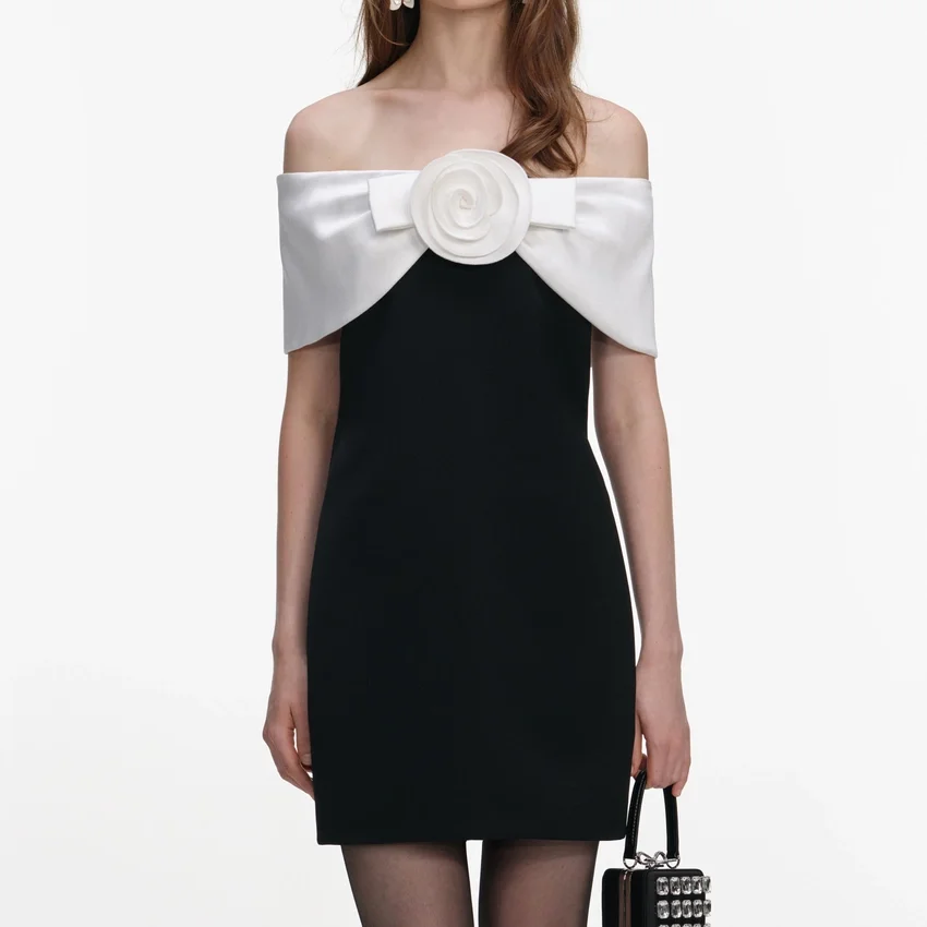 Black Crepe Flower Mini Dress Black Crepe Flower Mini Dress