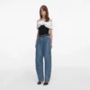 Black Crepe Flower Top