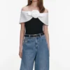 Black Crepe Flower Top