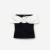 Black Crepe Flower Top