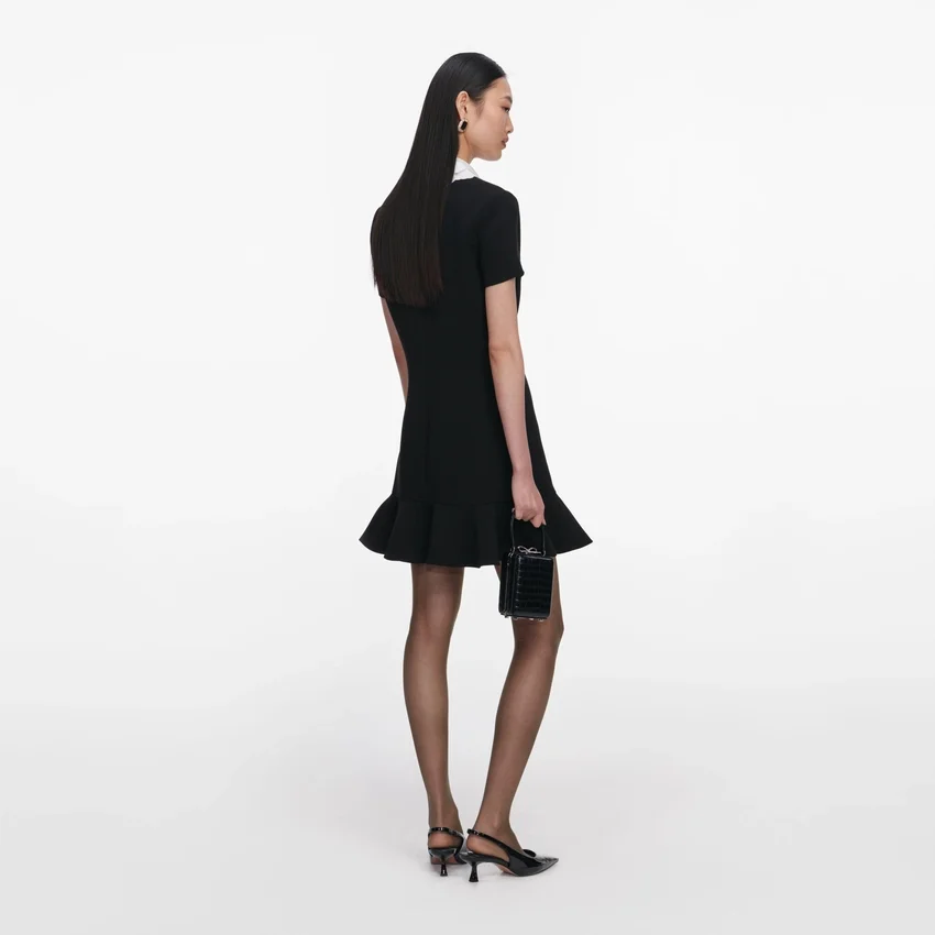 Black Crepe Lace Bib Mini Dress Black Crepe Lace Bib Mini Dress