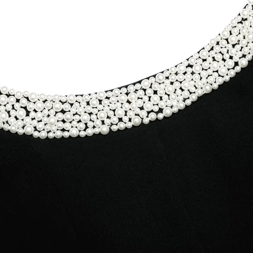 Black Crepe Pearl Trim Midi Dress Black Crepe Pearl Trim Midi Dress