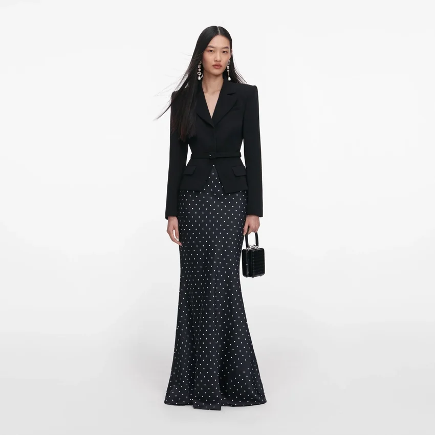 Black Crepe Polka Dot Maxi Dress Black Crepe Polka Dot Maxi Dress