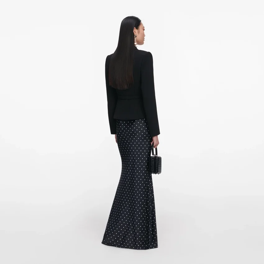 Black Crepe Polka Dot Maxi Dress Black Crepe Polka Dot Maxi Dress