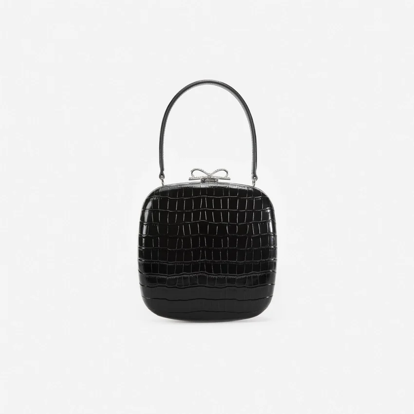 Black Croc Leather Compact Mini Bag Black Croc Leather Compact Mini Bag