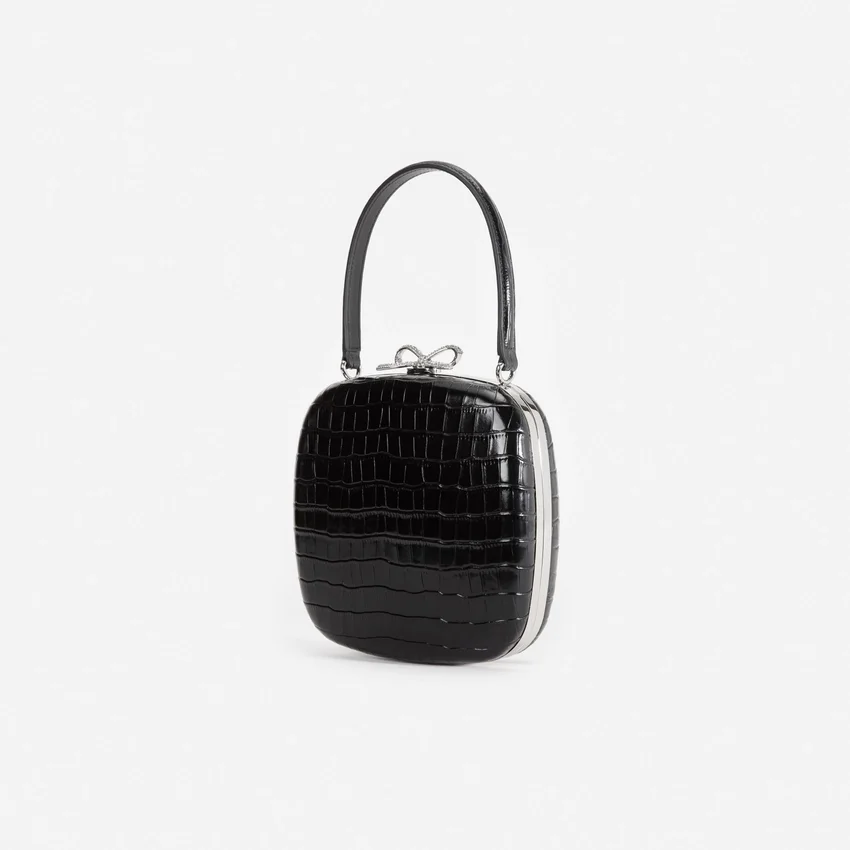 Black Croc Leather Compact Mini Bag Black Croc Leather Compact Mini Bag