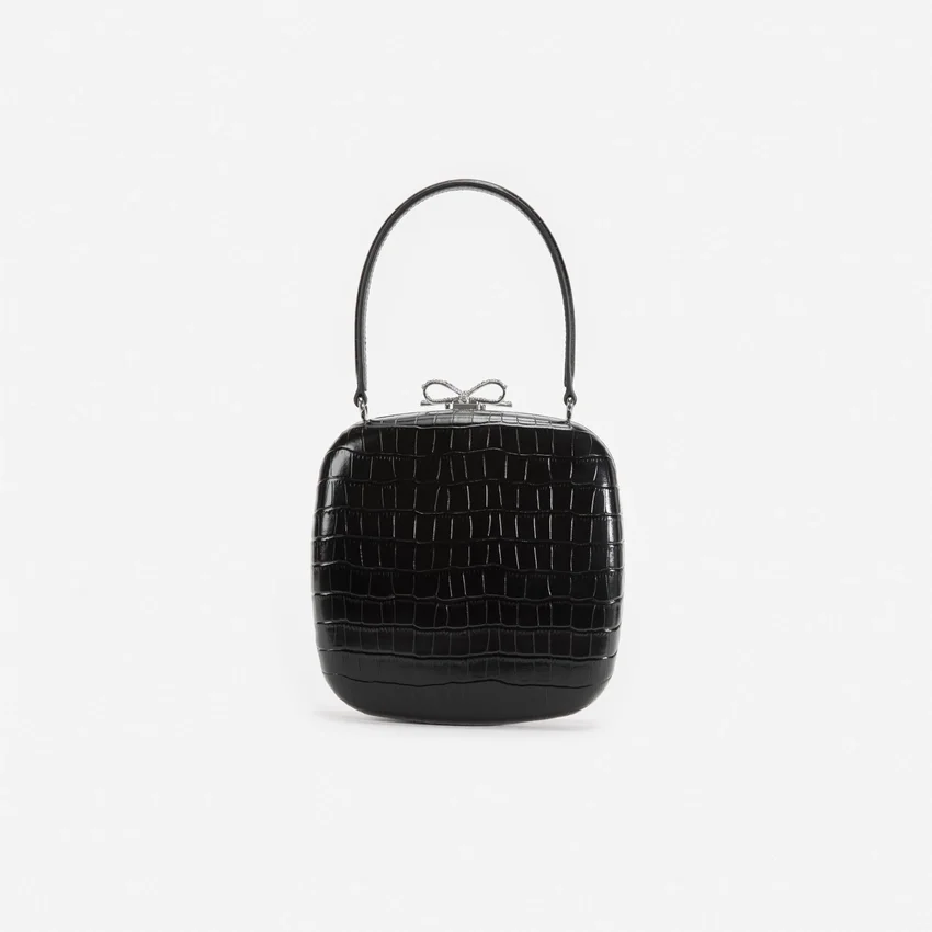 Black Croc Leather Compact Mini Bag Black Croc Leather Compact Mini Bag