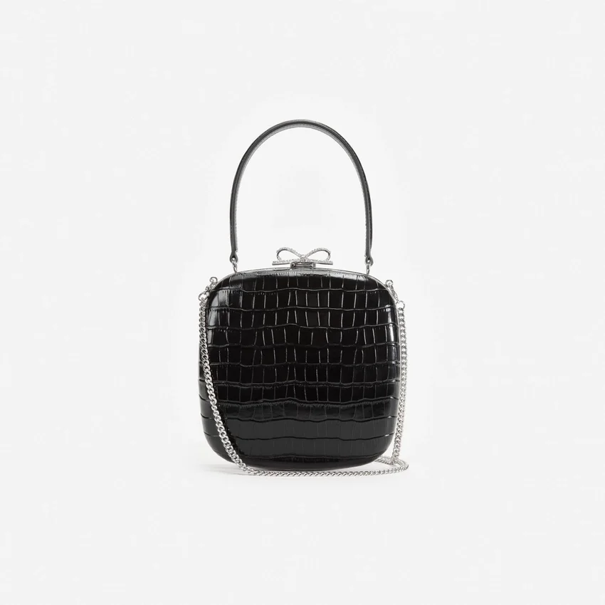 Black Croc Leather Compact Mini Bag Black Croc Leather Compact Mini Bag