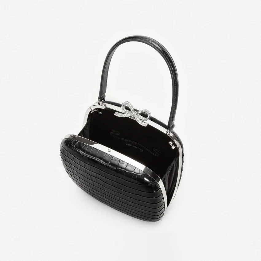 Black Croc Leather Compact Mini Bag Black Croc Leather Compact Mini Bag