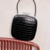 Black Croc Leather Compact Mini Bag Black Croc Leather Compact Mini Bag