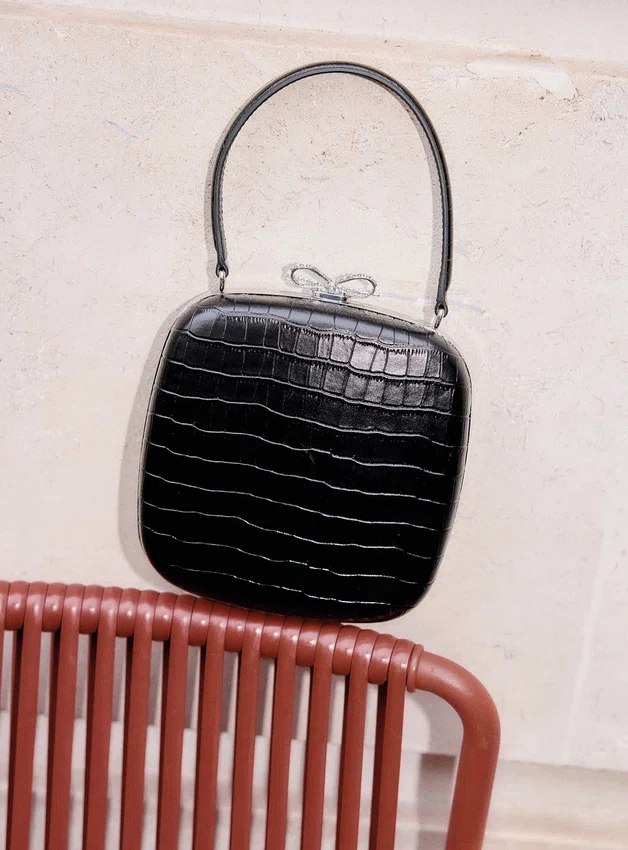 Black Croc Leather Compact Mini Bag Black Croc Leather Compact Mini Bag