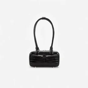Black Croc Leather Mini Shoulder Bag
