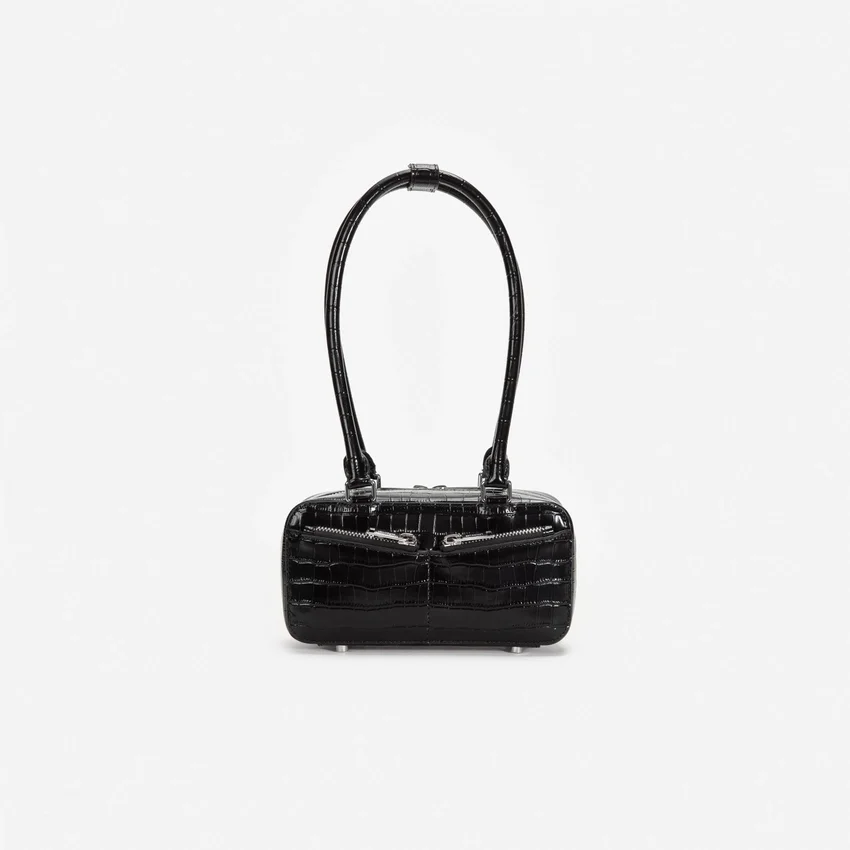 Black Croc Leather Mini Shoulder Bag Black Croc Leather Mini Shoulder Bag