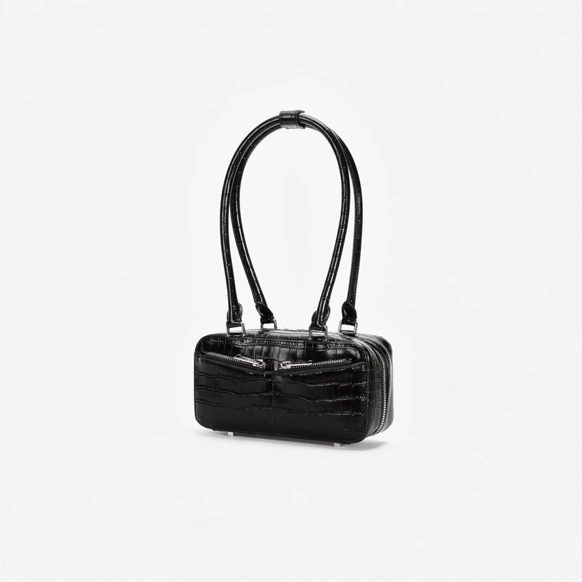 Black Croc Leather Mini Shoulder Bag Black Croc Leather Mini Shoulder Bag