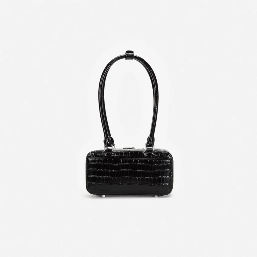 Black Croc Leather Mini Shoulder Bag Black Croc Leather Mini Shoulder Bag