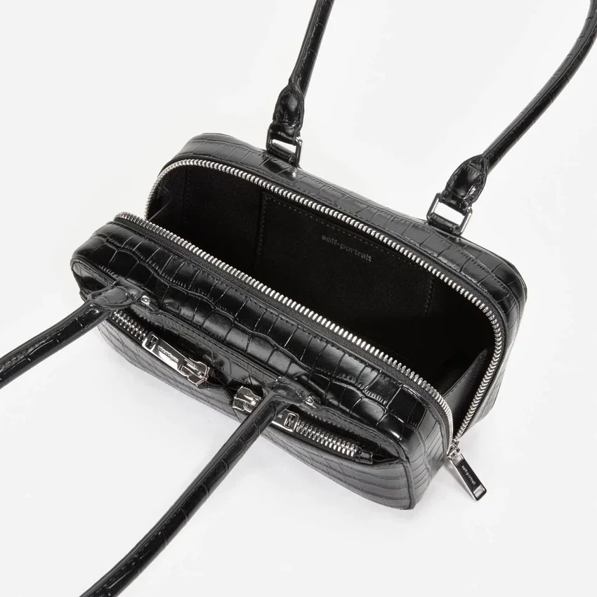 Black Croc Leather Mini Shoulder Bag Black Croc Leather Mini Shoulder Bag