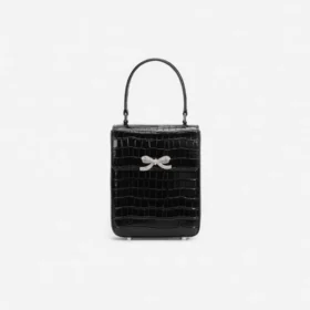 Black Croc Leather Structured Mini Bag