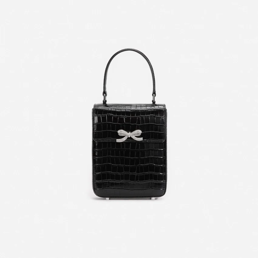Black Croc Leather Structured Mini Bag Black Croc Leather Structured Mini Bag