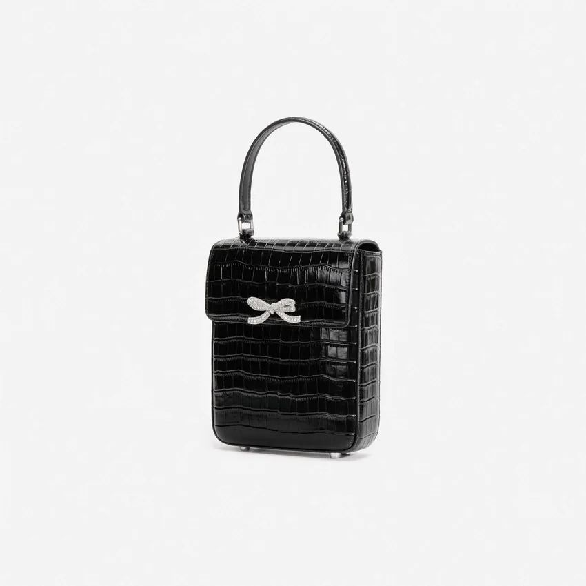 Black Croc Leather Structured Mini Bag Black Croc Leather Structured Mini Bag