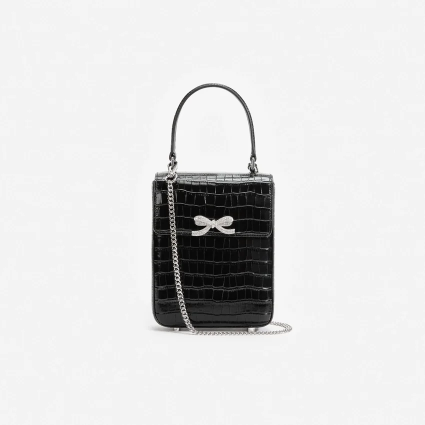 Black Croc Leather Structured Mini Bag Black Croc Leather Structured Mini Bag