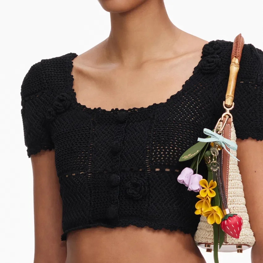 Black Crochet Knit Crop Top Black Crochet Knit Crop Top