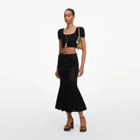 Black Crochet Knit Midi Skirt