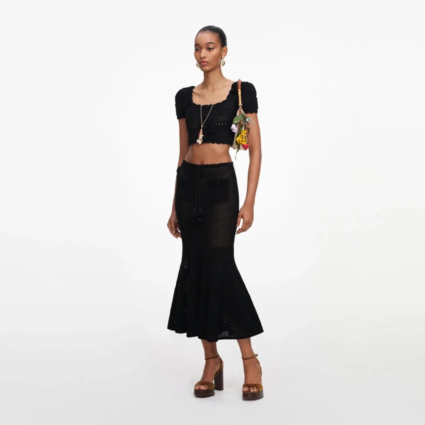 Black Crochet Knit Midi Skirt Black Crochet Knit Midi Skirt