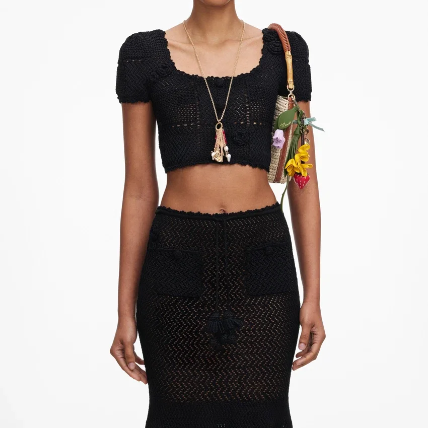 Black Crochet Knit Midi Skirt Black Crochet Knit Midi Skirt
