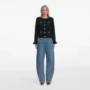 Black Crystal Button Cardigan