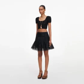 Black Embroidered Mini Skirt
