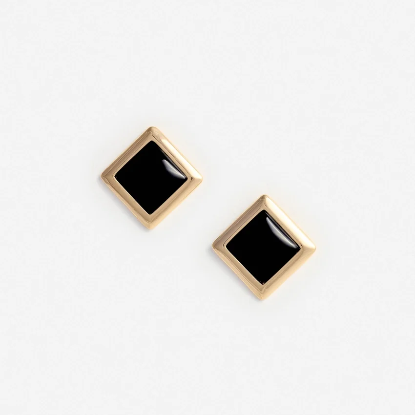 Black Enamel Gold Square Earrings Black Enamel Gold Square Earrings