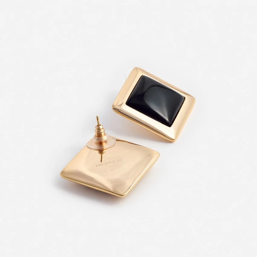 Black Enamel Gold Square Earrings Black Enamel Gold Square Earrings