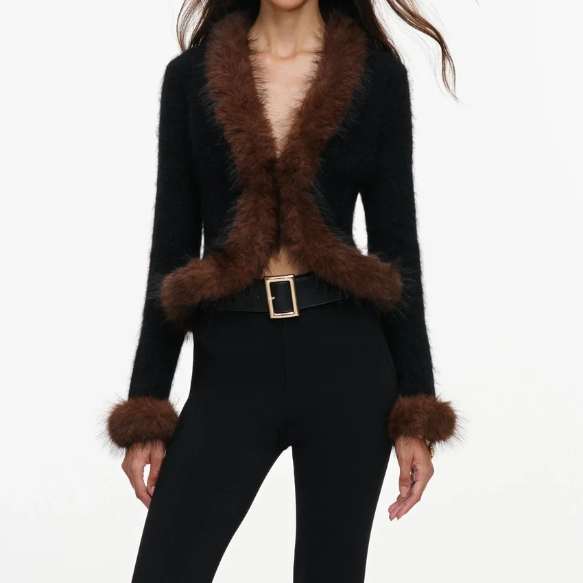 Black Faux Fur Knit Cardigan Black Faux Fur Knit Cardigan