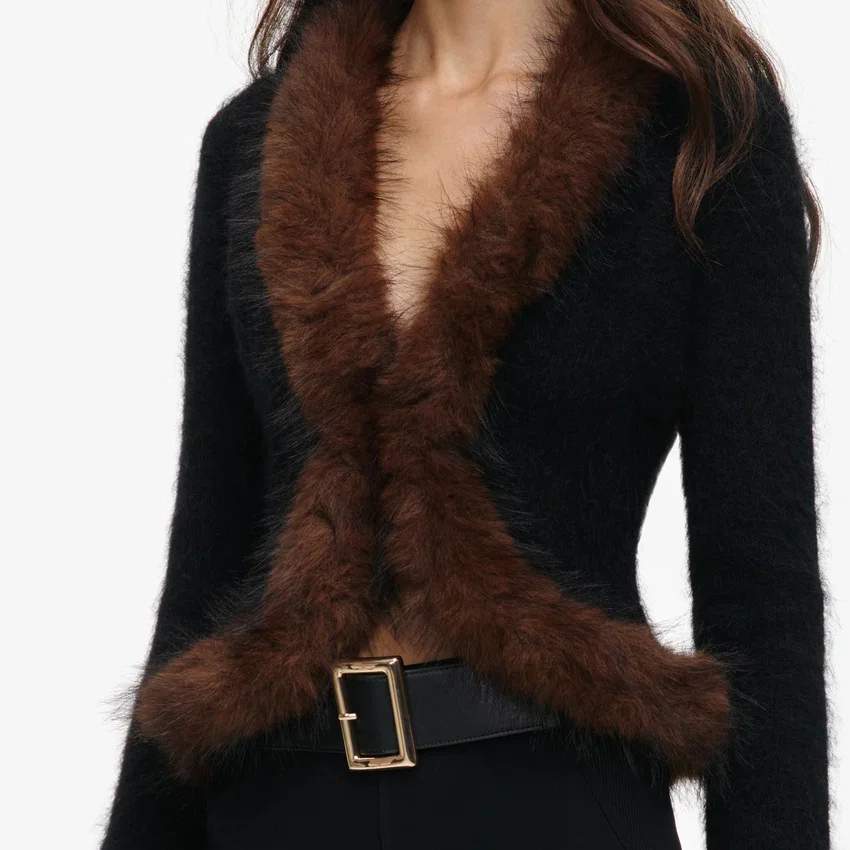 Black Faux Fur Knit Cardigan Black Faux Fur Knit Cardigan